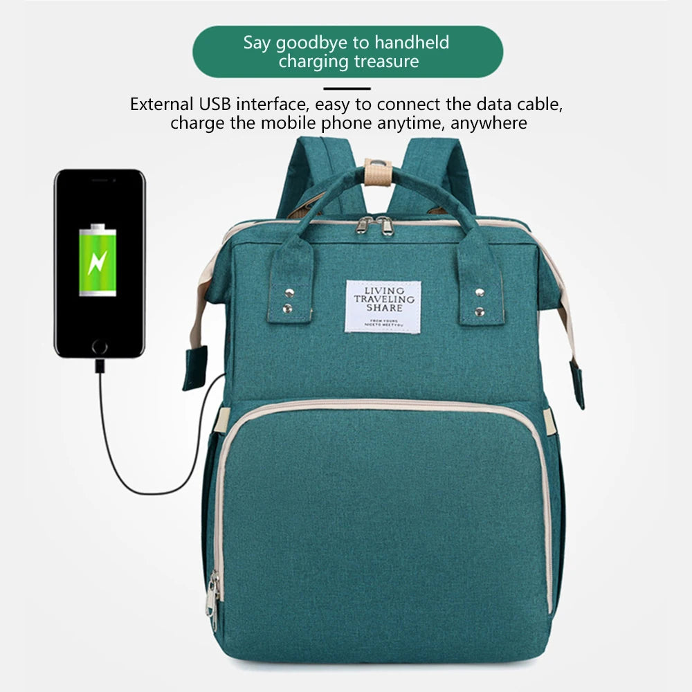 Folding Mommy Bag Lightweight Portable Folding Crib Bed Large-capacity Baby Backpack Female Mommy Outting Bag Mummy Bag by Smarsty