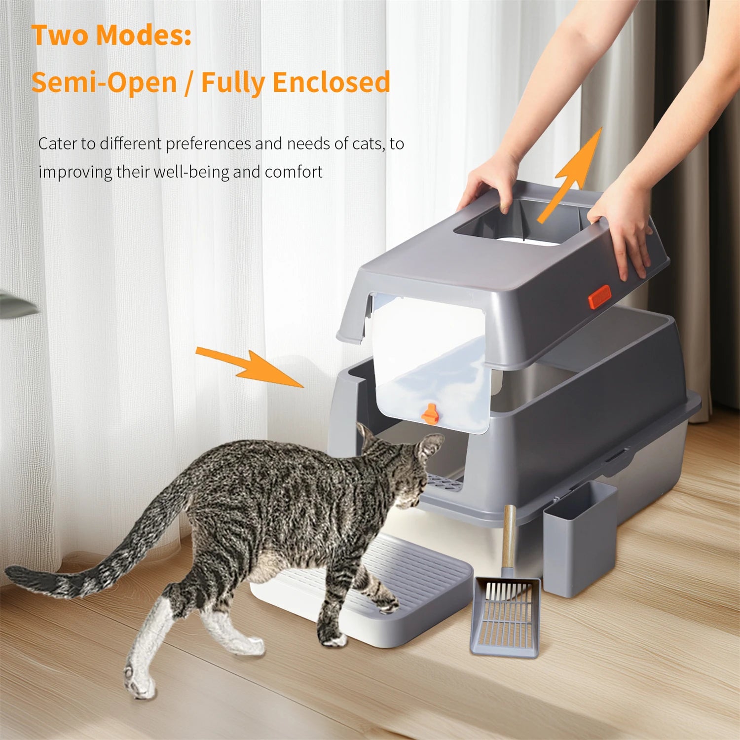 Extra Large Enclosed Stainless Steel Cat Litter Box - Smarsty