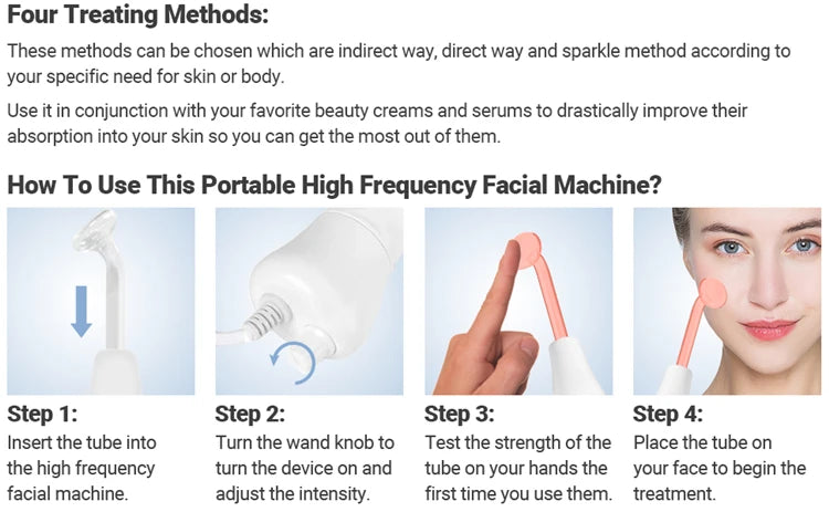 Portable High Frequency Skin Therapy Wand for Acne and Wrinkle Reduction - Smarsty