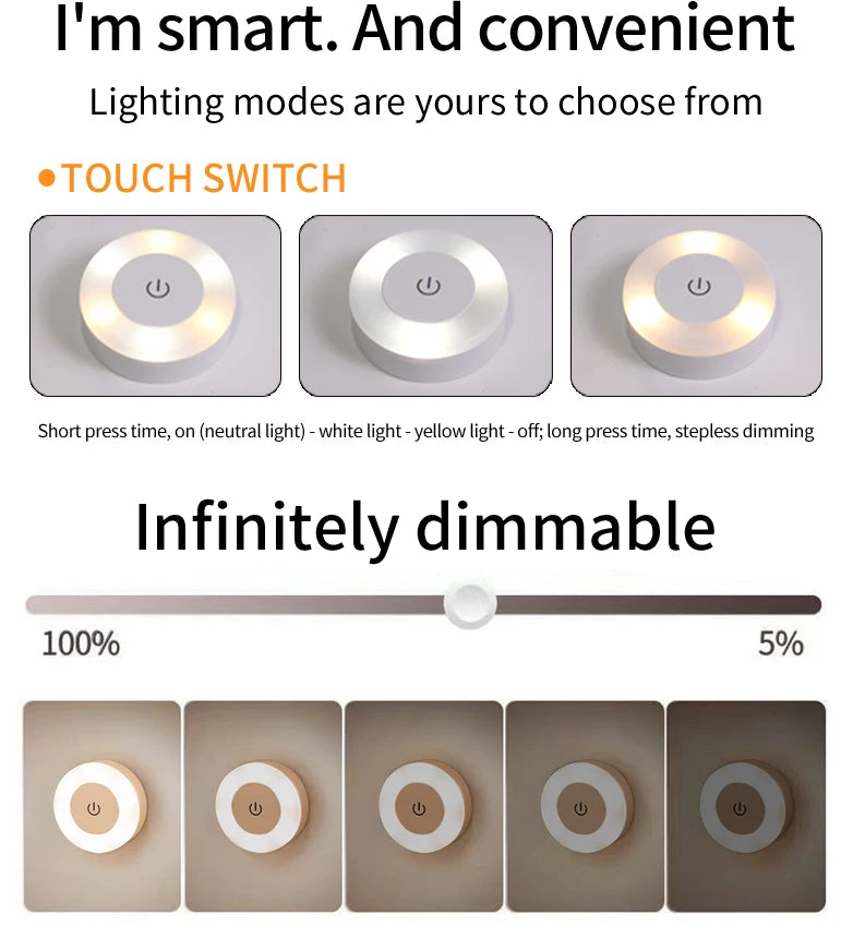 Rechargeable LED Night Light with Dimmable Touch Switch - Smarsty