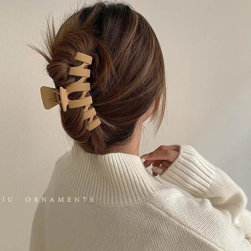Korean Coffee Beige Acrylic Geometric Hair Claw Clip Large - Smarsty