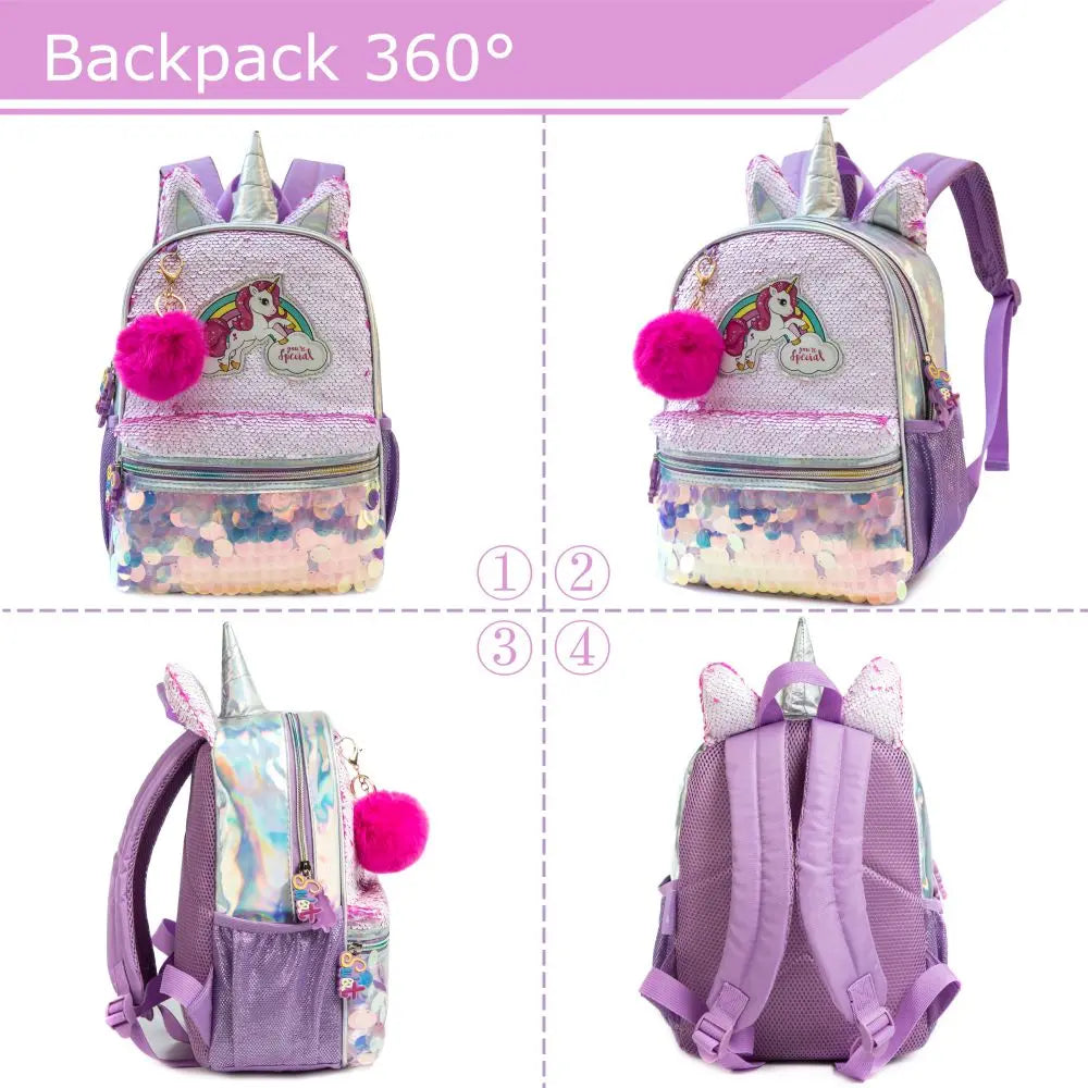 Girls Sequined Kindergarten Backpack With Zipper Closure - Smarsty