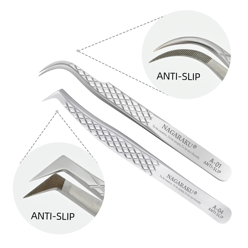 NAGARAKU Stainless Steel Eyelash Extension Tweezers Precision Grip - Smarsty