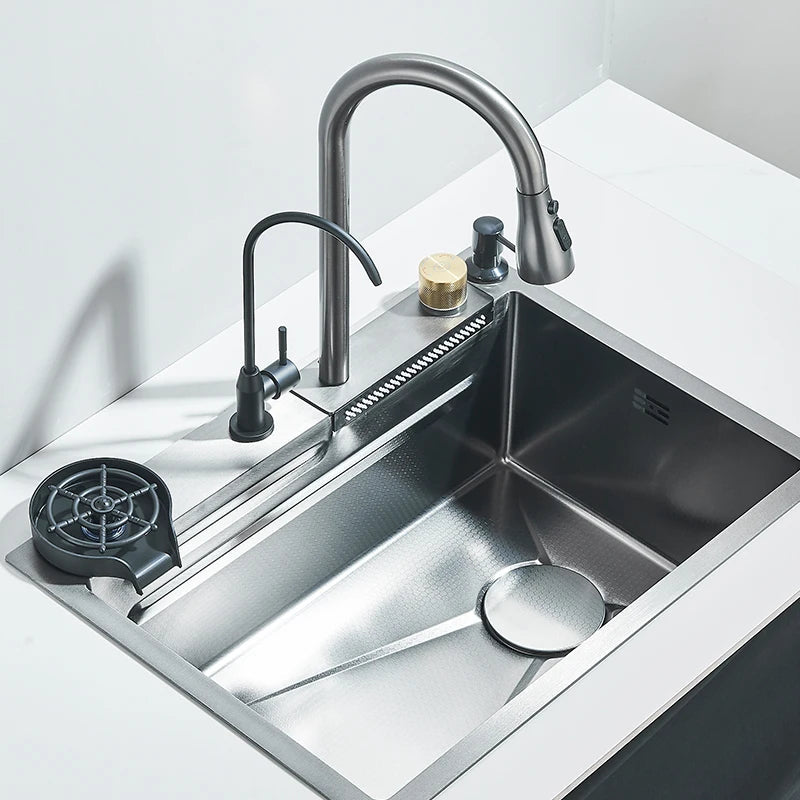 Large Single Bowl Stainless Steel Kitchen Sink with Faucet - Smarsty