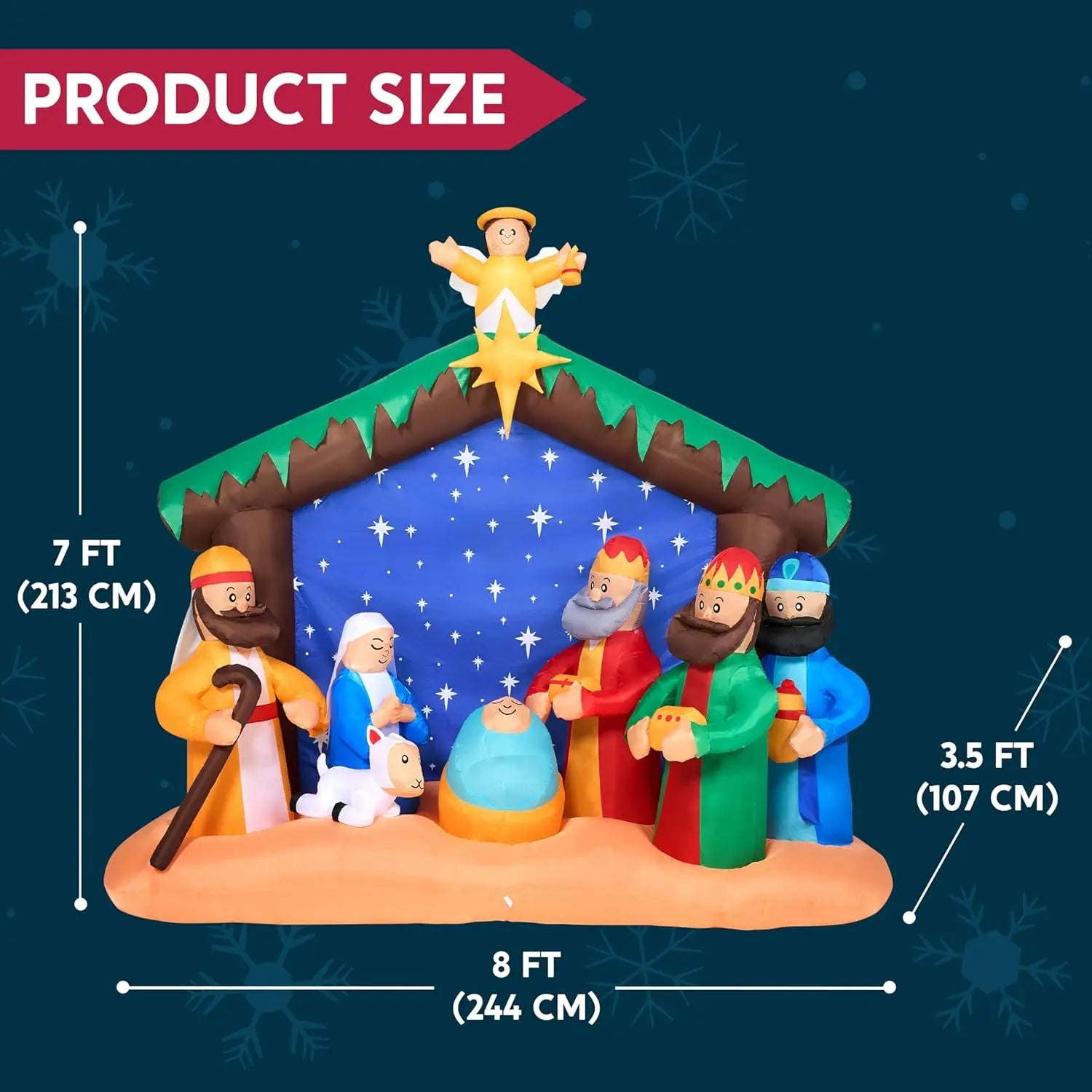 JOYFY 8 FT Long Christmas Inflatables Nativity Scene Christmas Nativity Set with Build-in LEDs for Xmas Party Yard Décor