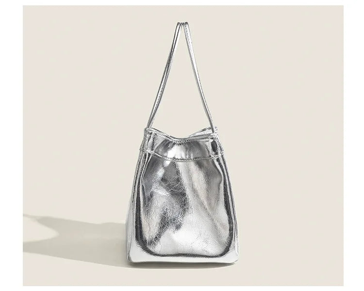 Bucket Bag For Women Silvery Pu Lunch Box Versatile Chic - Smarsty