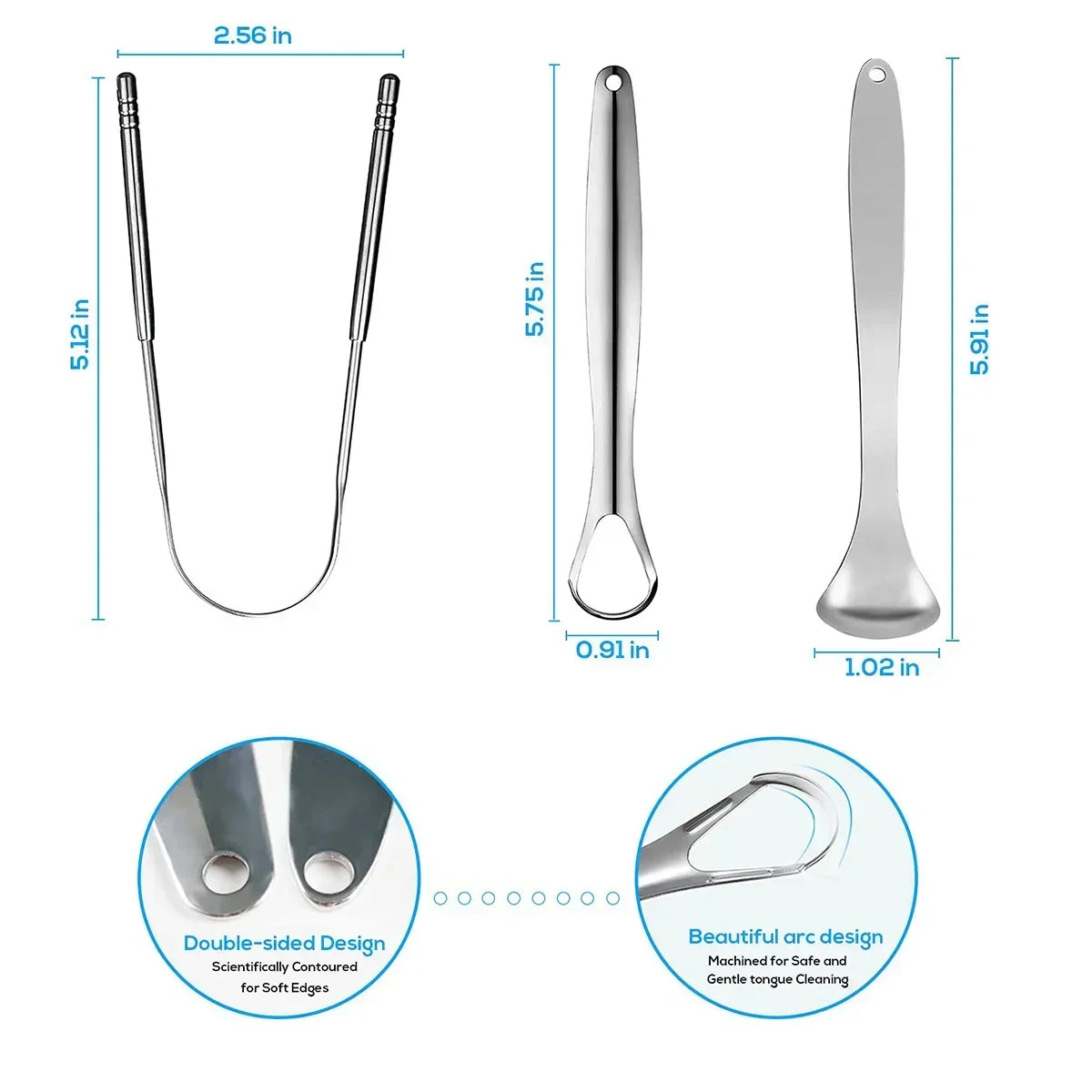 Premium 1pcs/3pcs Metal Tongue Scraper Cleaner for Adults & Kids Portable Stainless Steel Tongue Scrapers Brushes for Removing - Smarsty