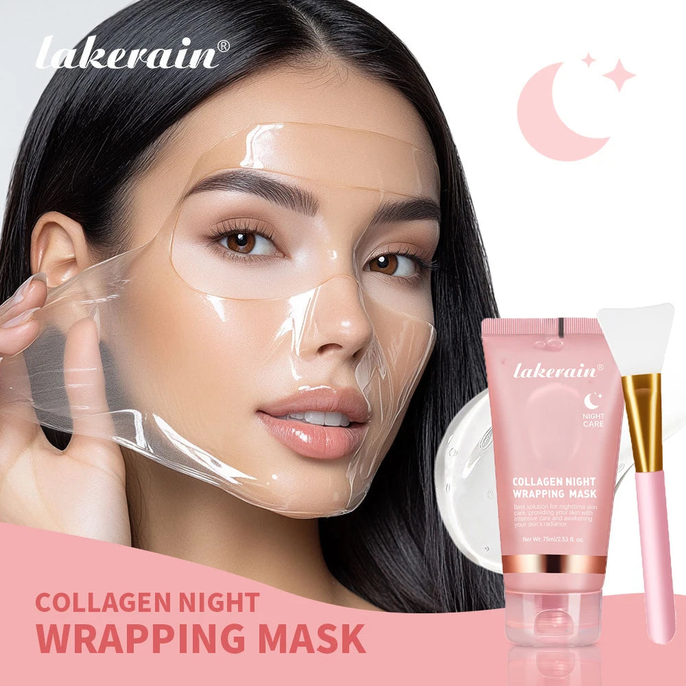 Collagen Wrapping Mask And Brush Set Rejuvenation Moisturize Brightening Korean Face Mask Make Glowy Skin Elasticity Facial Mask - Smarsty