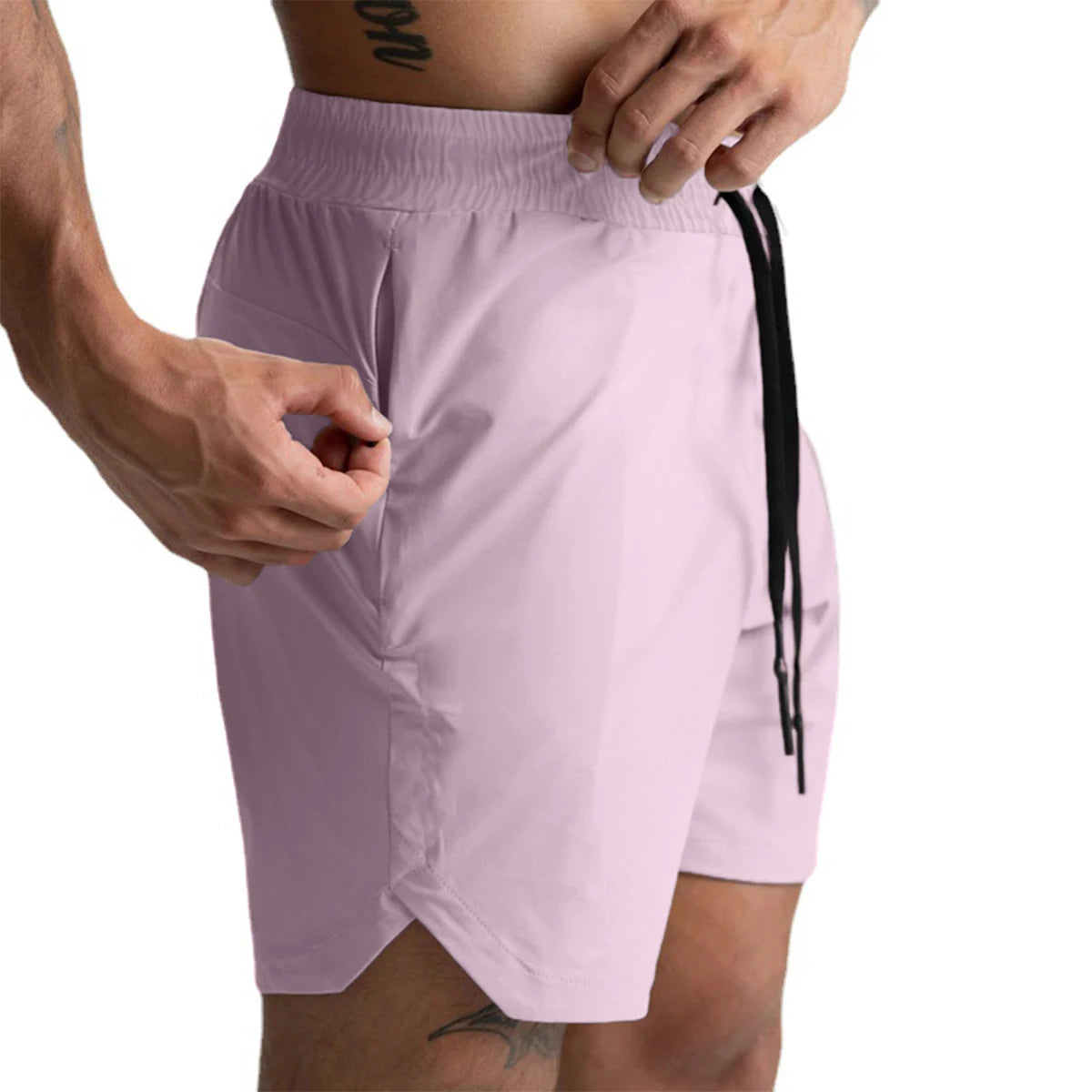 2024 Men's Running Shorts Single-Layer Woven Quick Dry Gym Solid Color Fitness Sports Casual Workout Sportswear Fifth Pants New - Smarsty