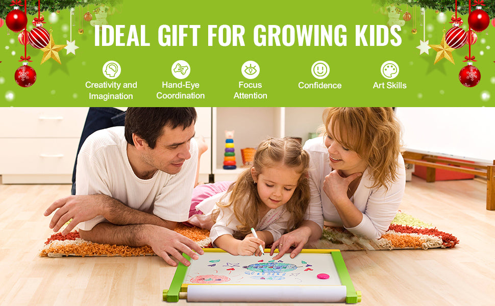 SucceBuy Tabletop Children Magnetic Drawing Board 3-in-1 Double-Sided Kids Art Easel with Painting Accessories for Girls Toy