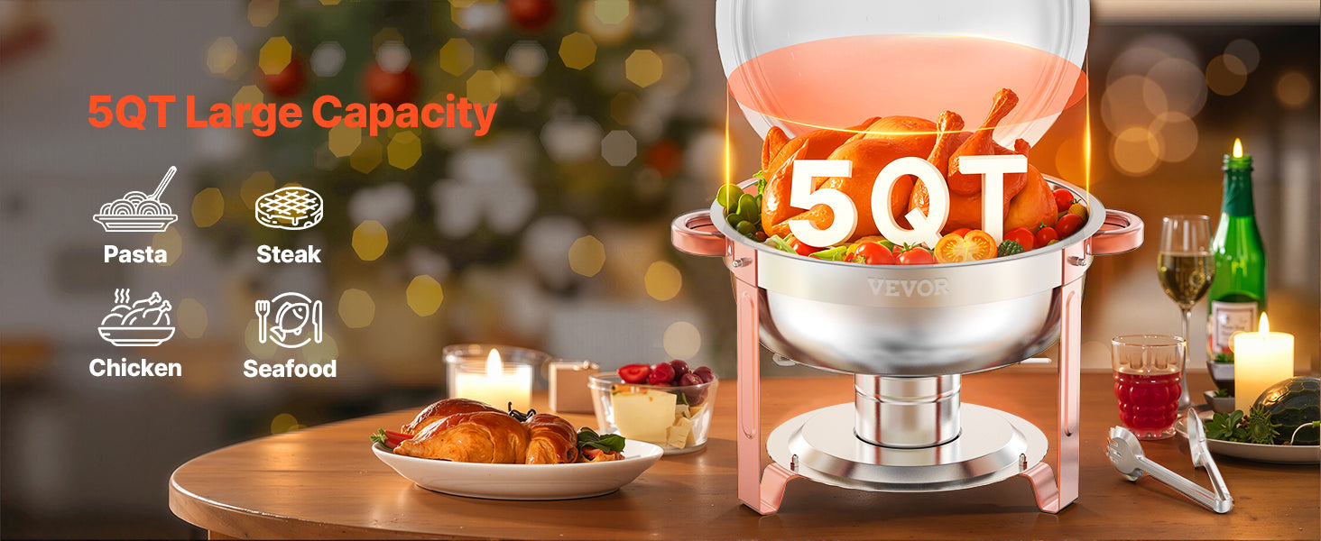 SucceBuy 5 Qt 4 Pack Chafing Dish Buffet Set Round Catering Warmer Server w/Lid Water Pan Folding Stand Clip for Wedding Party