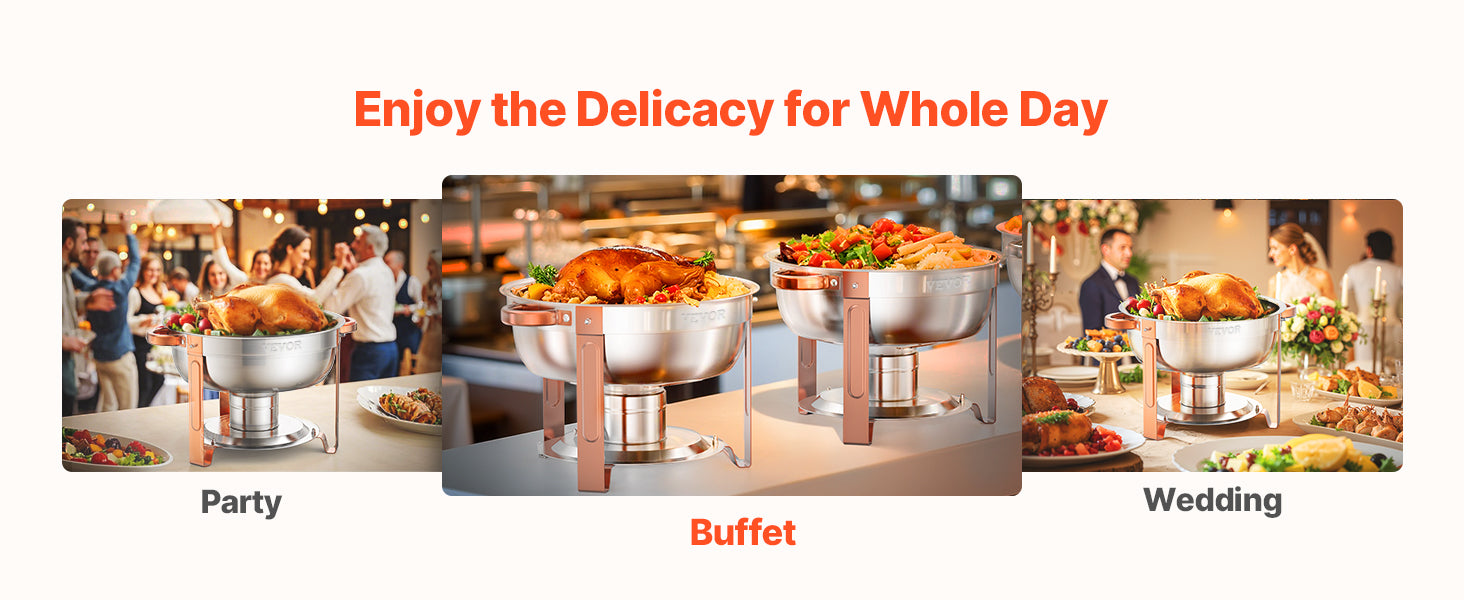 SucceBuy 5 Qt 4 Pack Chafing Dish Buffet Set Round Catering Warmer Server w/Lid Water Pan Folding Stand Clip for Wedding Party