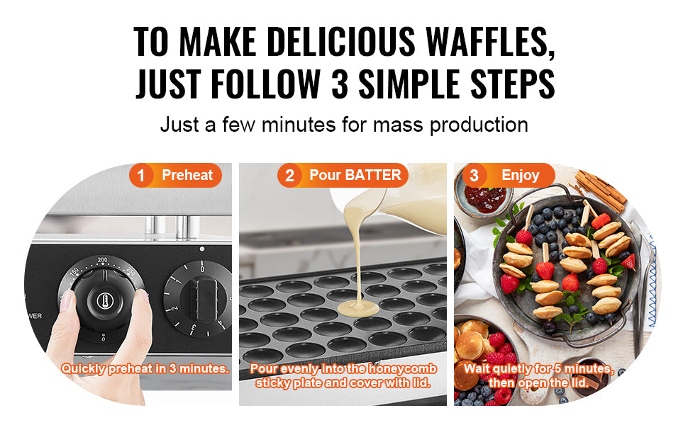 SucceBuy 50Pcs Mini Dutch Pancake Maker Dorayaki Baker Machine Commercial Non-stick Waffle Maker Dual Temp & Time Control
