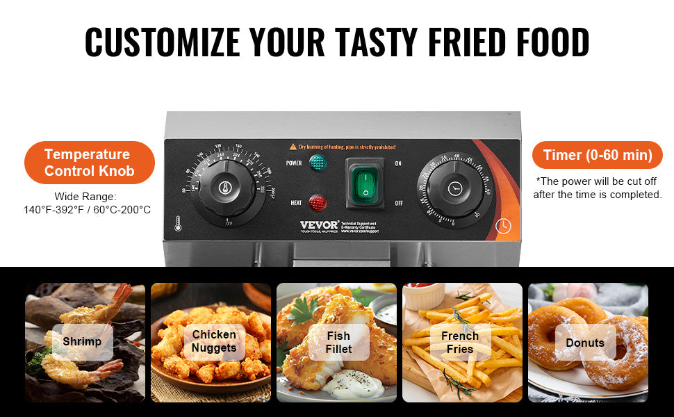 SucceBuy Commercial Deep Fryer Electric Countertop Fryer with Basket Stainless Steel Single Oil Fryer with Time & Temp Control - Smarsty