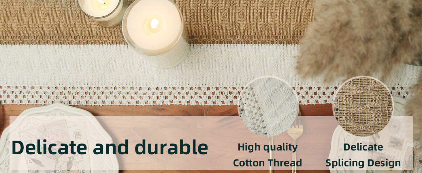 Boho Farmhouse Linen Table Runner with Tassels - Smarsty