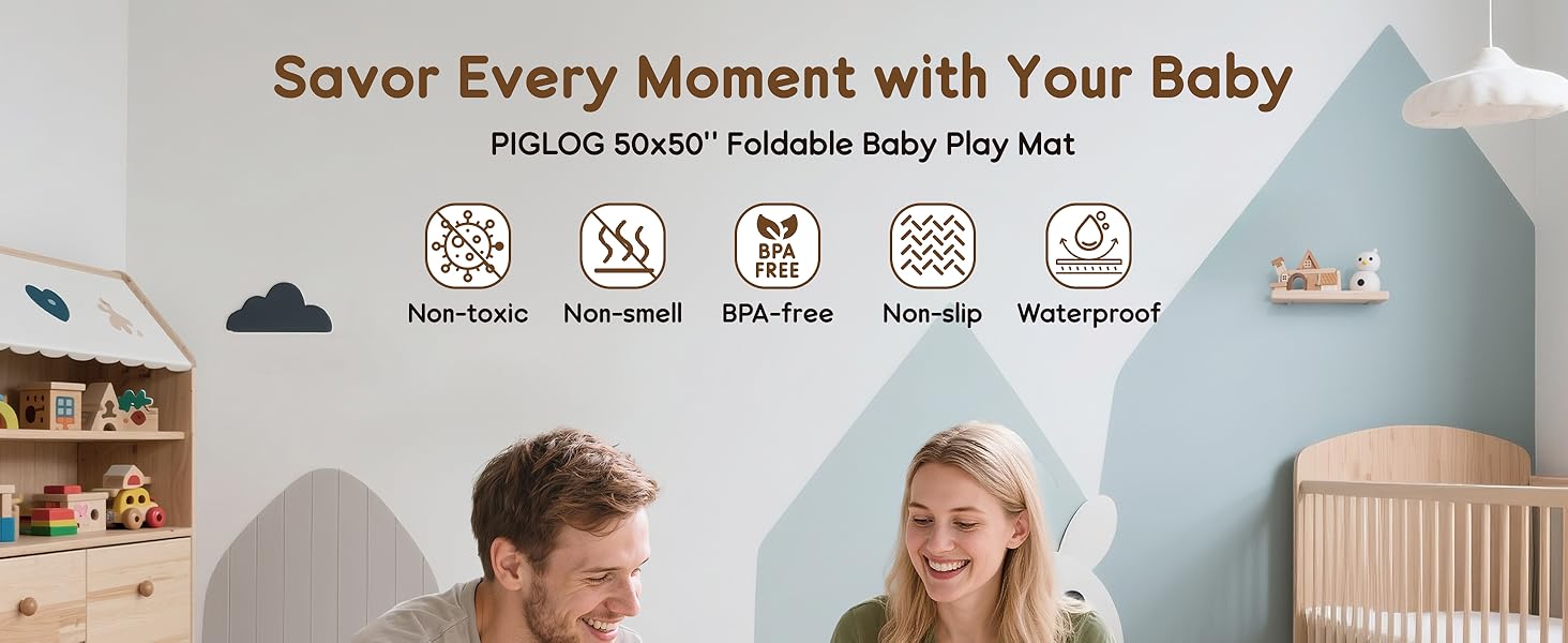 Baby Play Mat, PIGLOG 50x50 Playpen Mat, Waterproof Playmats for Babies and Toddlers Kids, Safe Foam Playmat for Tummy Time