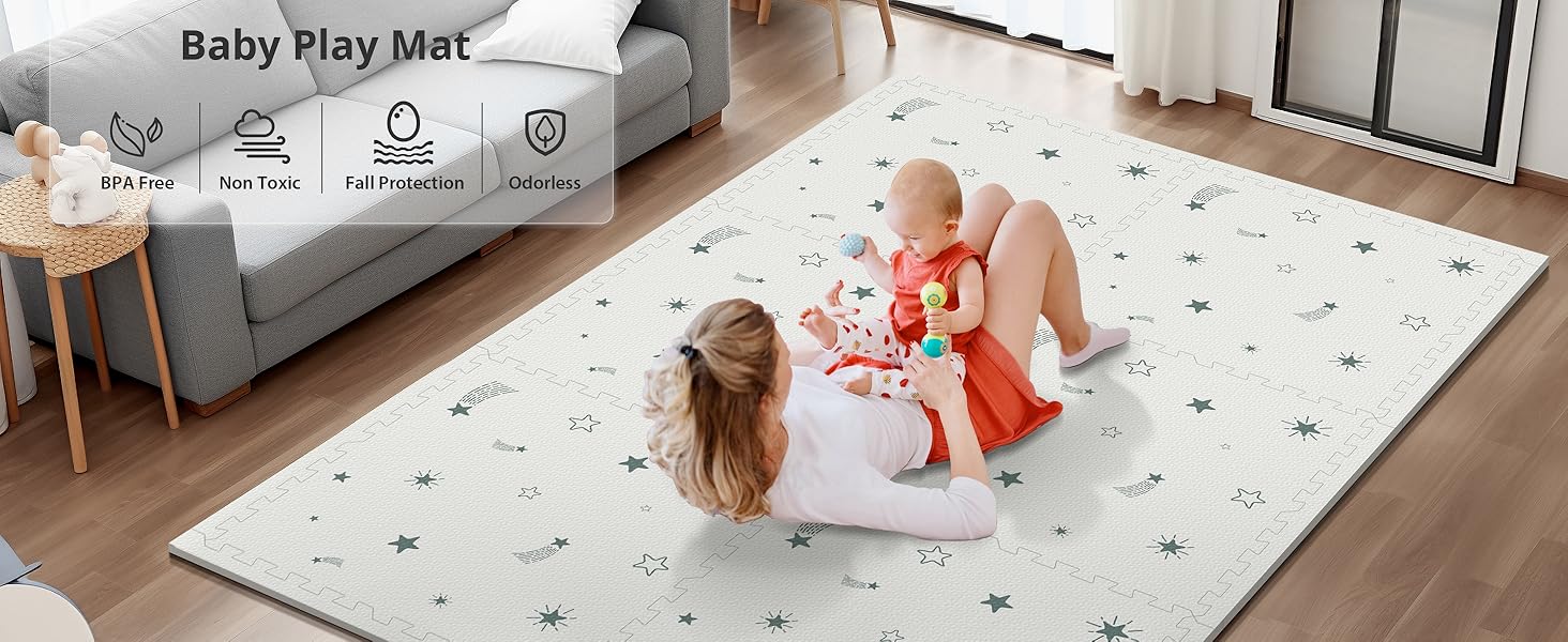 Baby Foam Play Mat, 72x48 Crawling Mat, Floor Mats for Kids for Baby with Interlocking Floor Tiles, Toddler Play Mats for Indoor
