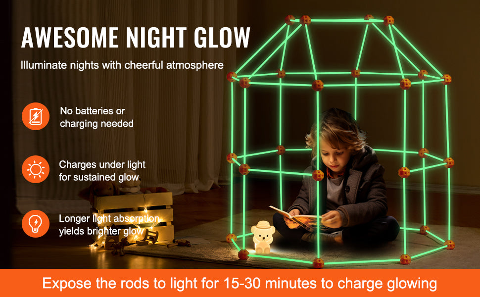 SucceBuy Fort Building Kit Construction Castle Tunnels Toys with 55 Rods 30 Balls Indoor Play Tent for Educational Gift Blocks