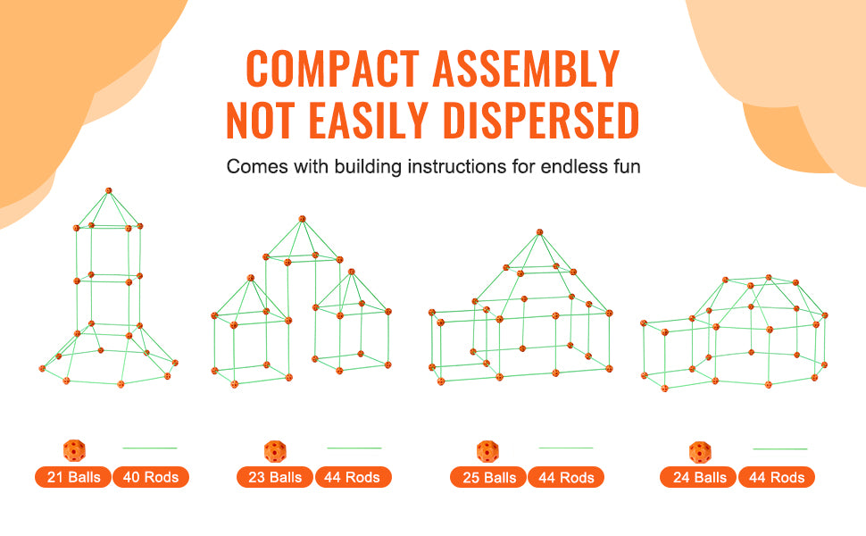 SucceBuy Fort Building Kit Construction Castle Tunnels Toys with 55 Rods 30 Balls Indoor Play Tent for Educational Gift Blocks