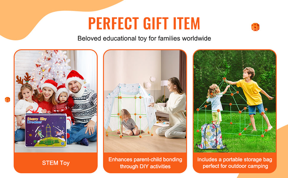 SucceBuy Fort Building Kit Construction Castle Tunnels Toys with 55 Rods 30 Balls Indoor Play Tent for Educational Gift Blocks