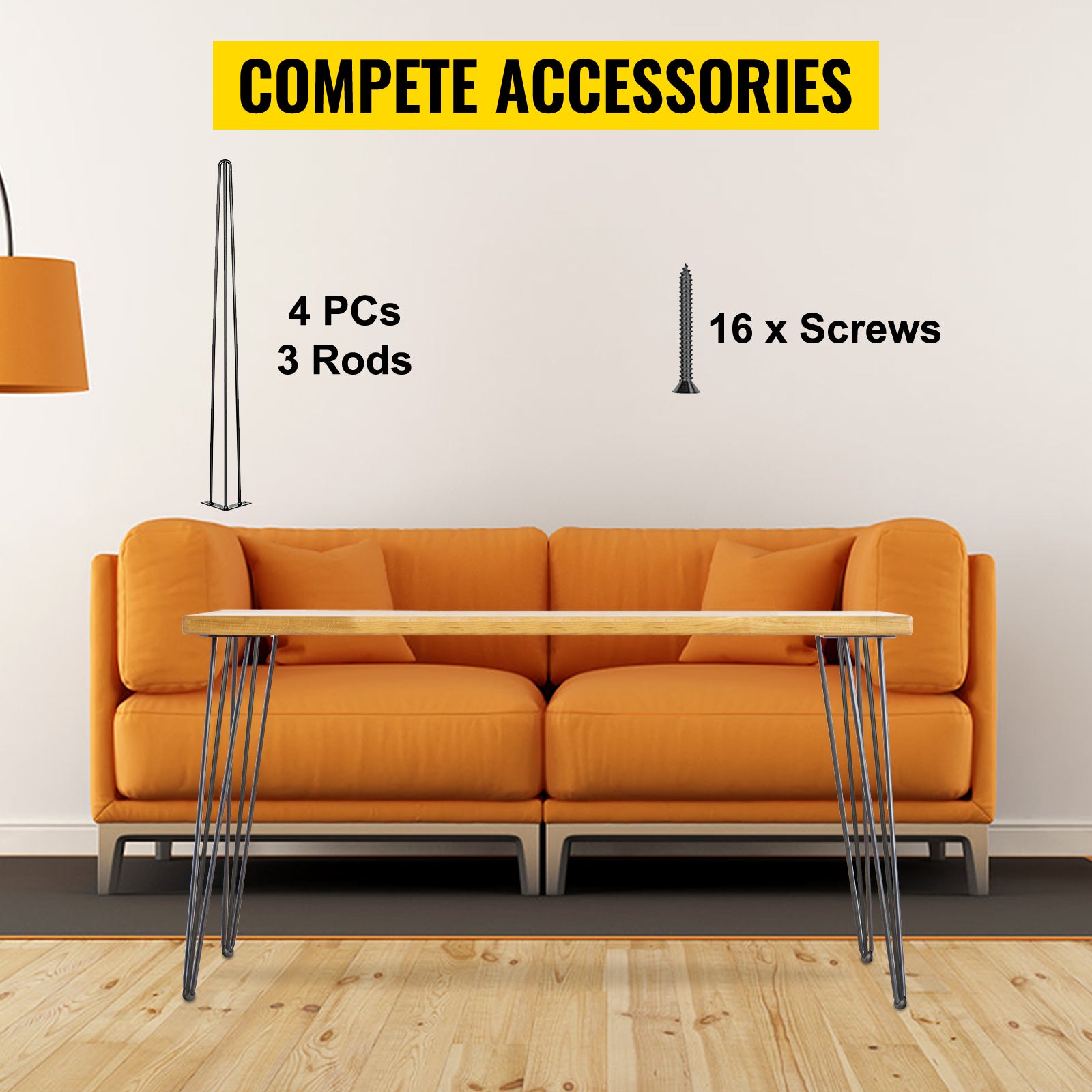 SucceBuy 4Pcs Metal Table Legs 16-40 Inch 3-Rod Hairpin Furniture Legs DIY Home Bench Dining Desk End Coffee Table Feet