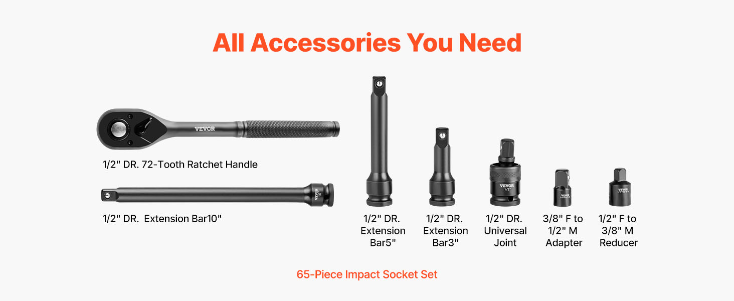 SucceBuy 26/65PCs US Plus Drive Impact Socket Set Deep Standard Socket Set SAE Metric 6 Point CR-V Cr-Mo Alloy Steel Auto Repair