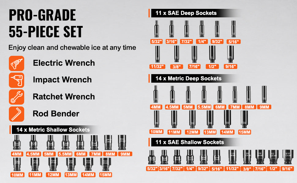 SucceBuy Drive Impact Socket Set Deep Shallow Socket Set CR-V Alloy Steel Auto Repair Easy-to-Read Size Markings Storage Case