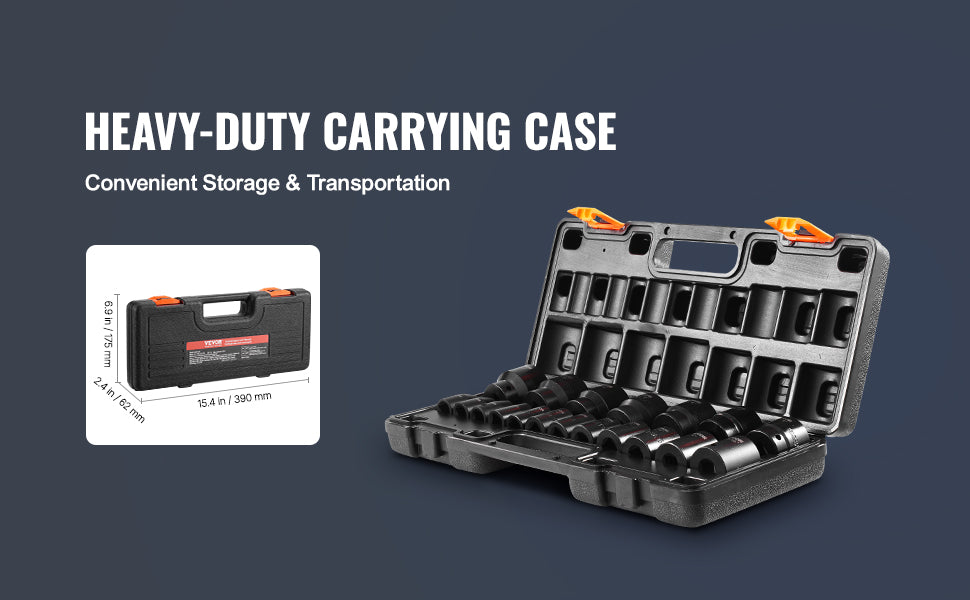 SucceBuy Impact Socket Set 1/2 Inches 19 Piece Impact Sockets Standard Socket Assortment 1/2 Inches Drive Socket Set