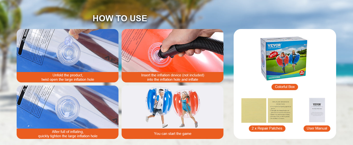 SucceBuy 2-Pack 2/3FT Inflatable Bumper Balls Body Sumo Zorb Balls for Kids & Teens Durable PVC Human Hamster Bubble Balls