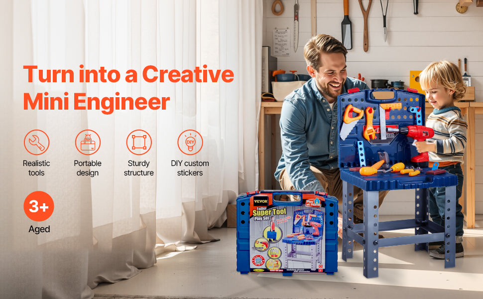 SucceBuy 56pcs Kids Work Bench Tool Set with Realistic Tools Pretend Play Construction Workbench Toys for Toddler Children Toys