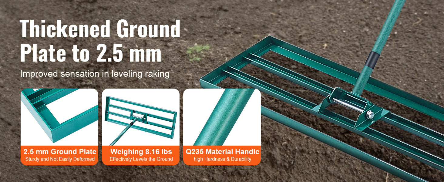 SucceBuy Lawn Leveling Rake 10x36/10x30/10x48inches Heavy-duty Lawn Leveler With Steel Extended Handle For Garden Golf Lawn Farm