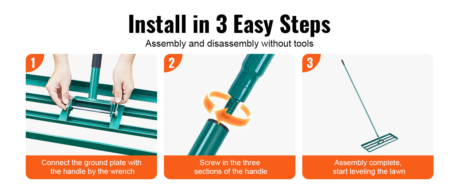 SucceBuy Lawn Leveling Rake 10x36/10x30/10x48inches Heavy-duty Lawn Leveler With Steel Extended Handle For Garden Golf Lawn Farm