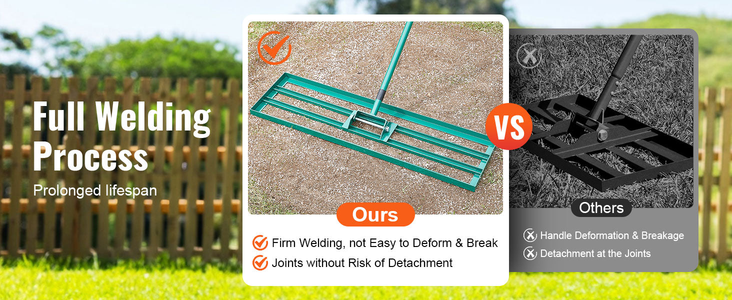 SucceBuy Lawn Leveling Rake 10x36/10x30/10x48inches Heavy-duty Lawn Leveler With Steel Extended Handle For Garden Golf Lawn Farm