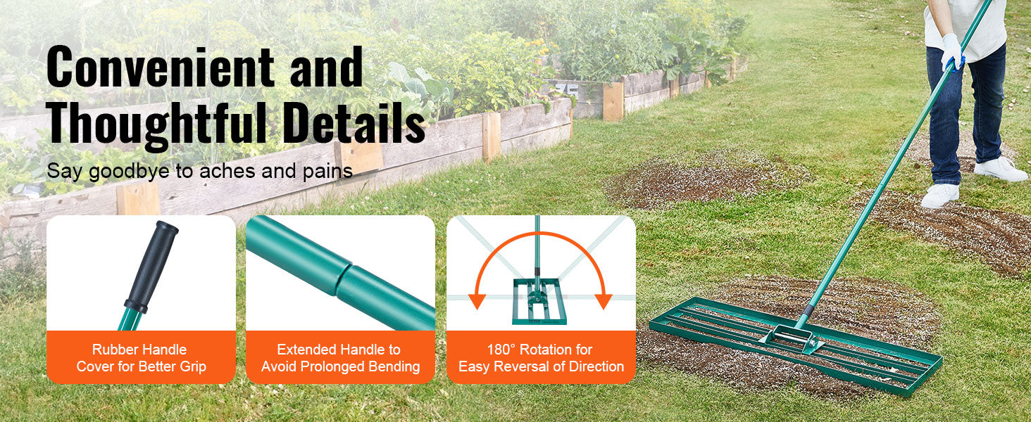 SucceBuy Lawn Leveling Rake 10x36/10x30/10x48inches Heavy-duty Lawn Leveler With Steel Extended Handle For Garden Golf Lawn Farm