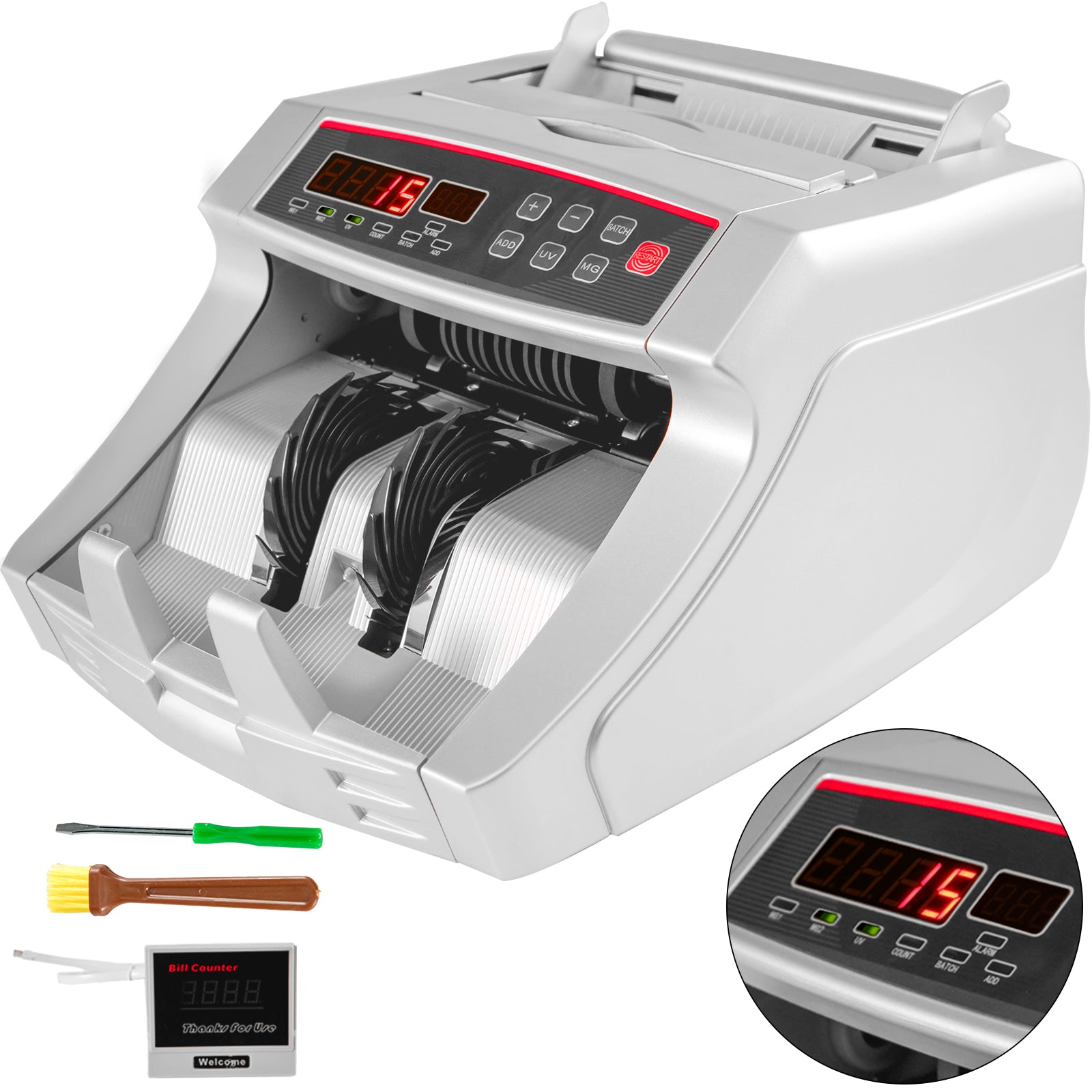 SucceBuy 1000Pcs/Min Money Counter Business Cash Register Euros Bills Fake Banknote Detector by UV & MG Function for Banks Shops
