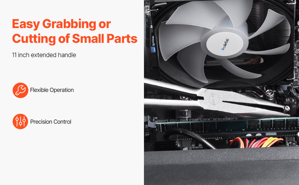 SucceBuy 5-Piece Needle Nose Pliers 11 in Long Needle Nose Pliers Set Diagonal Cutting Pliers 45°/90° Bent Round Nose Plier