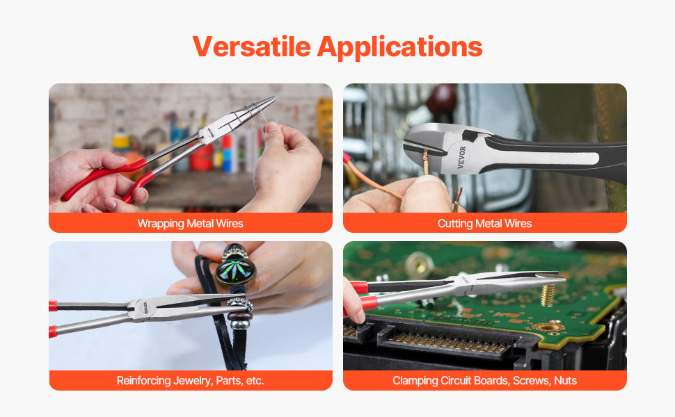 SucceBuy 5-Piece Needle Nose Pliers 11 in Long Needle Nose Pliers Set Diagonal Cutting Pliers 45°/90° Bent Round Nose Plier