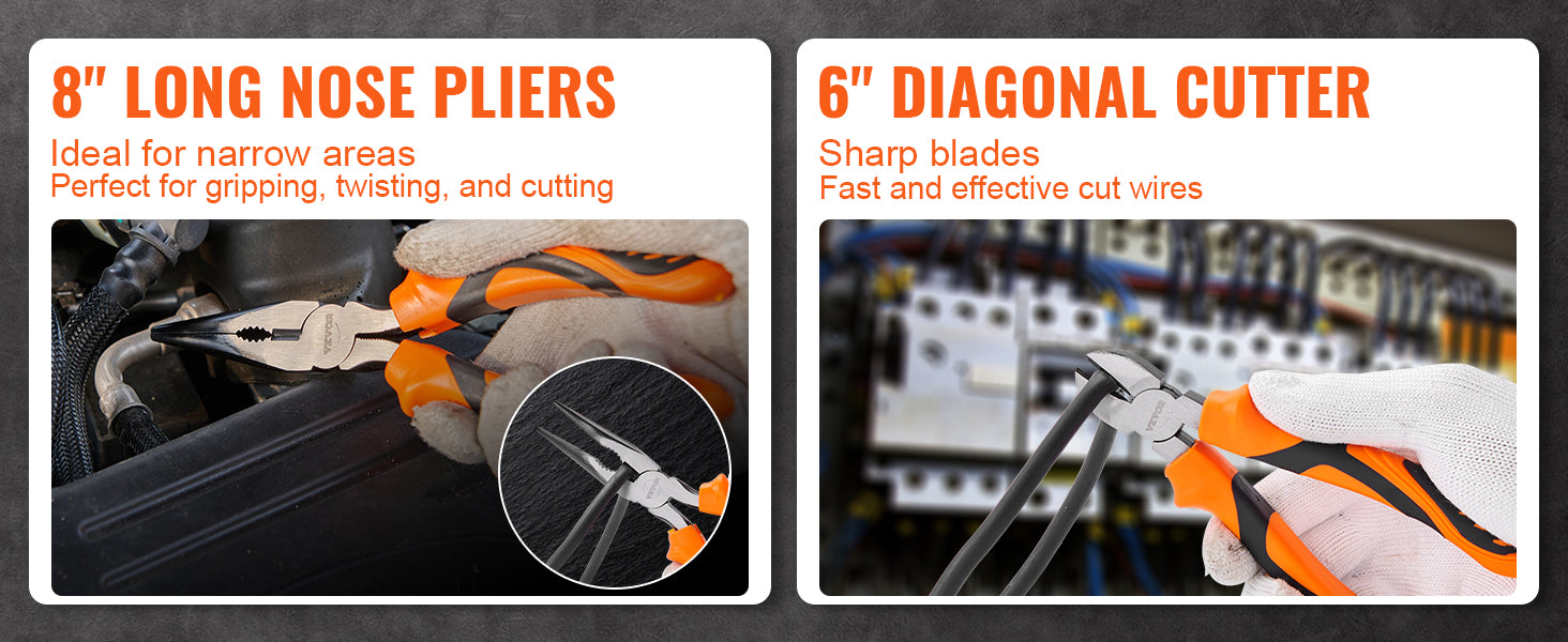 SucceBuy 8-Piece Pliers Set High Carbon Steel 12"/10"/8" Groove Joint Pliers 8" Linesman's Pliers 8" Long Nose Pliers