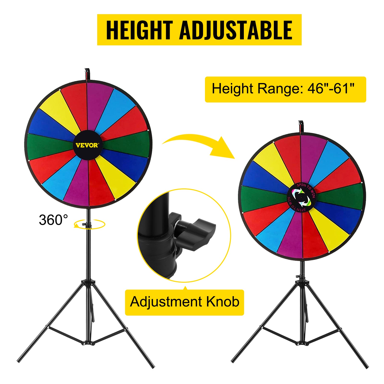 SucceBuy 18 Inch Tabletop Color Prize Wheel w/ Folding Tripod Floor Stand 14 Slots Dry Erase for Win Fortune Spinning Stand Game - Smarsty