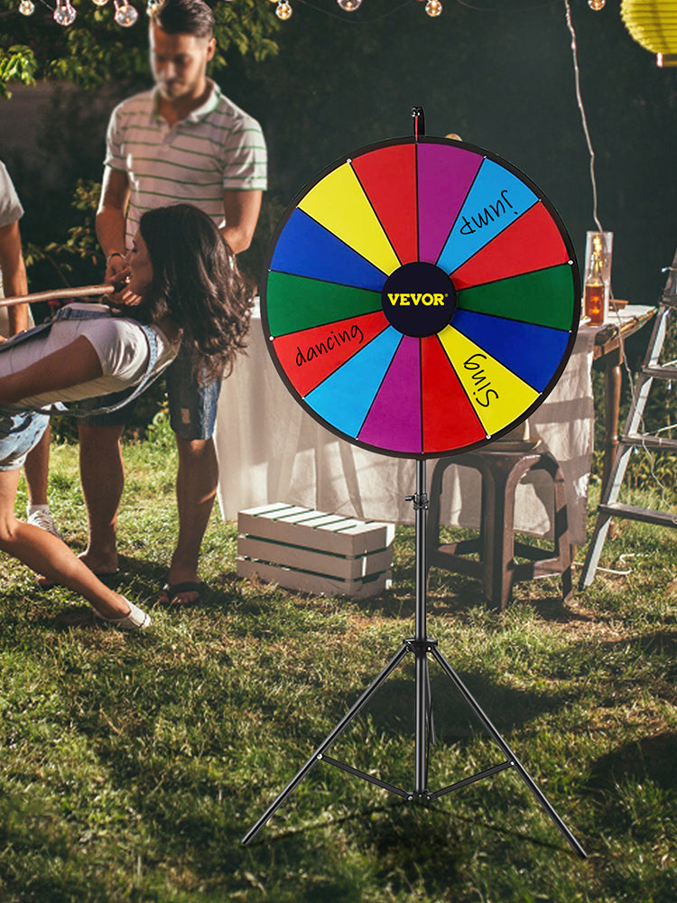 SucceBuy 18 Inch Tabletop Color Prize Wheel w/ Folding Tripod Floor Stand 14 Slots Dry Erase for Win Fortune Spinning Stand Game - Smarsty