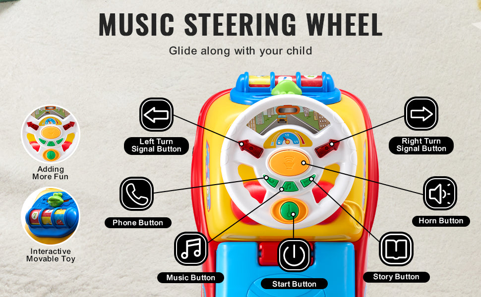 SucceBuy Toddler Ride On Push Car Sit to Stand Kids Ride On Toy Car with Music Steering Wheel Seat Storage for Toddlers - Smarsty