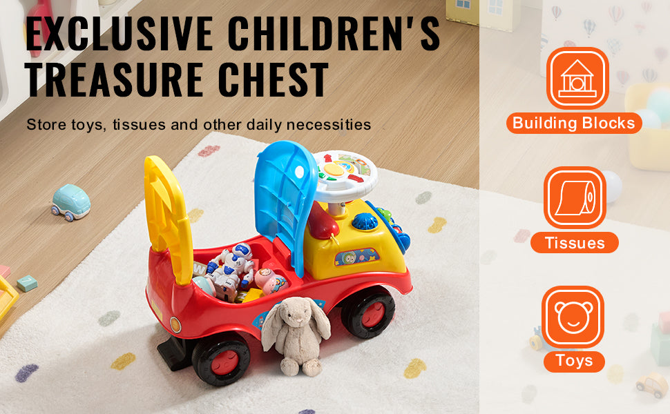 SucceBuy Toddler Ride On Push Car Sit to Stand Kids Ride On Toy Car with Music Steering Wheel Seat Storage for Toddlers - Smarsty