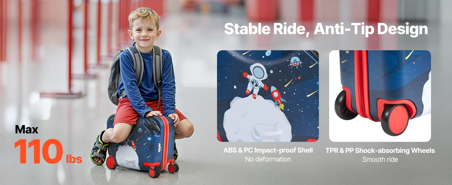 SucceBuy 18in Ride-on Luggage 26L Tow Along Toddler Carry on Luggage with Wheels Kids Riding Suitcase for Boys & Girls Gifts