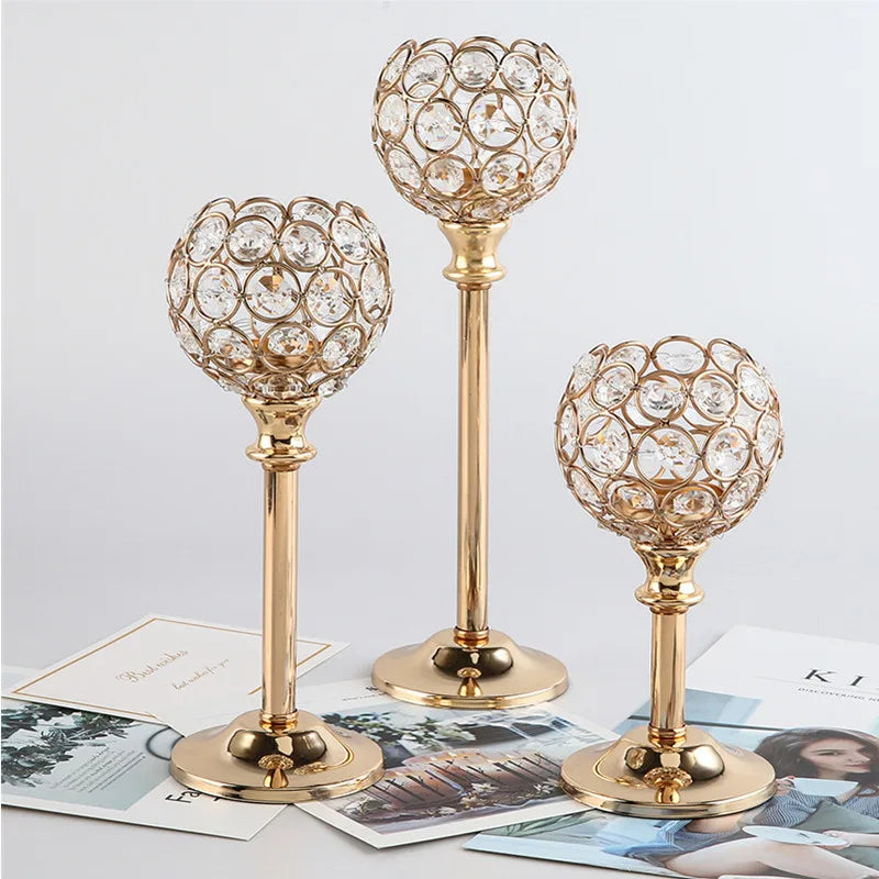 Golden Crystal Tealight Candle Holder for Home Decoration - Smarsty