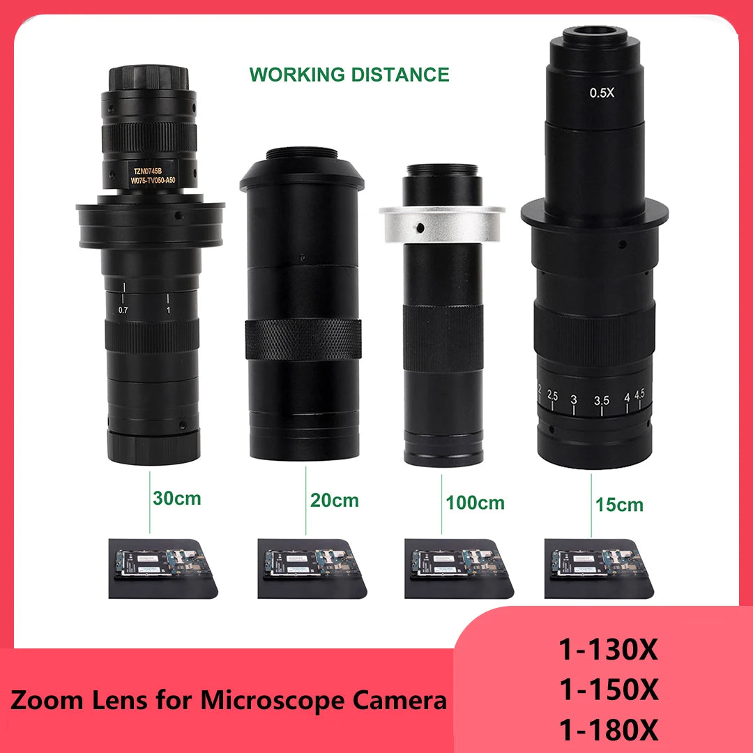 Adjustable 130X 150X 180X Microscope Zoom Lens - Smarsty