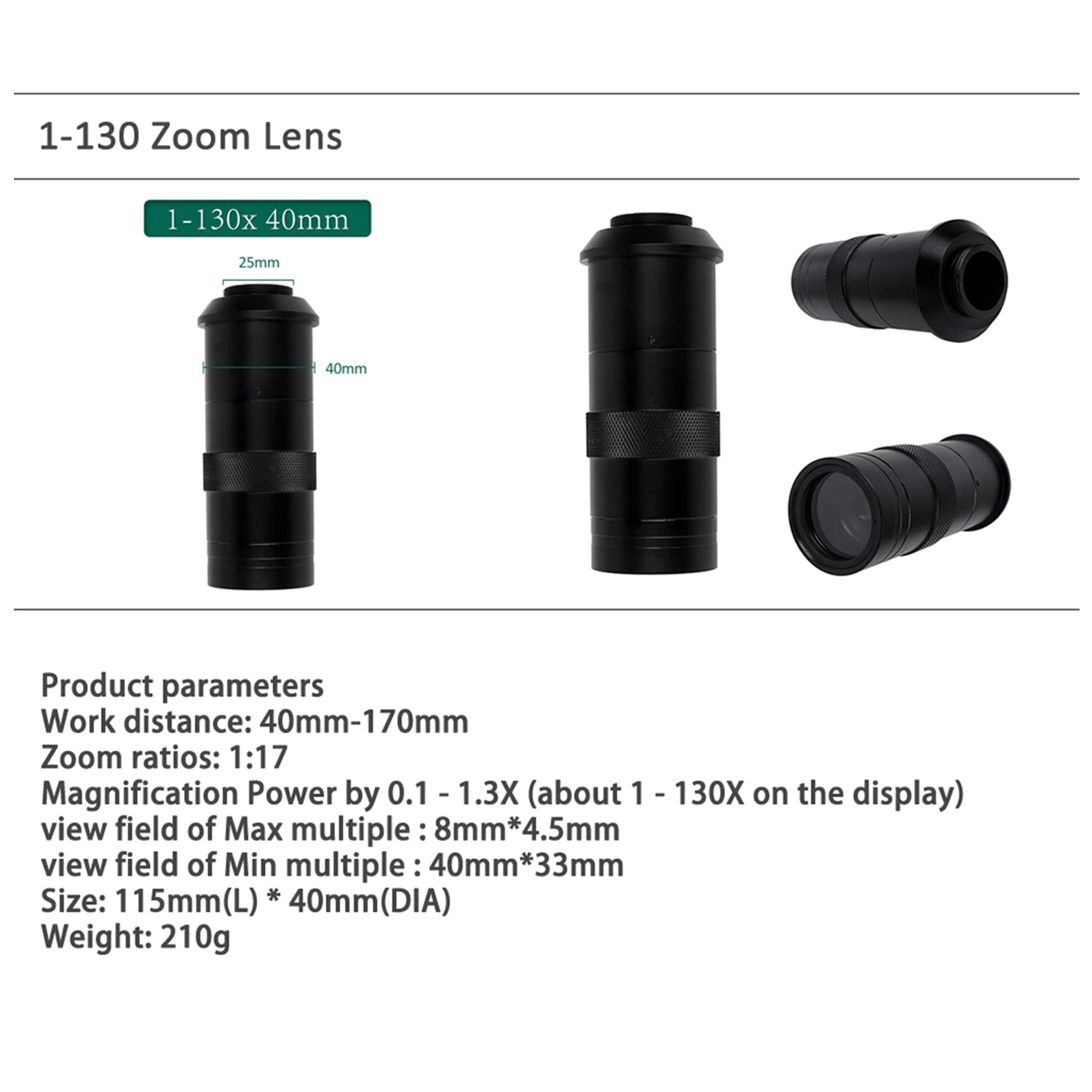 Adjustable 130X 150X 180X Microscope Zoom Lens - Smarsty