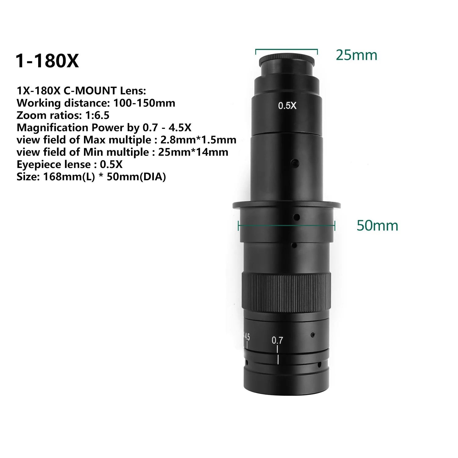 Adjustable 130X 150X 180X Microscope Zoom Lens - Smarsty