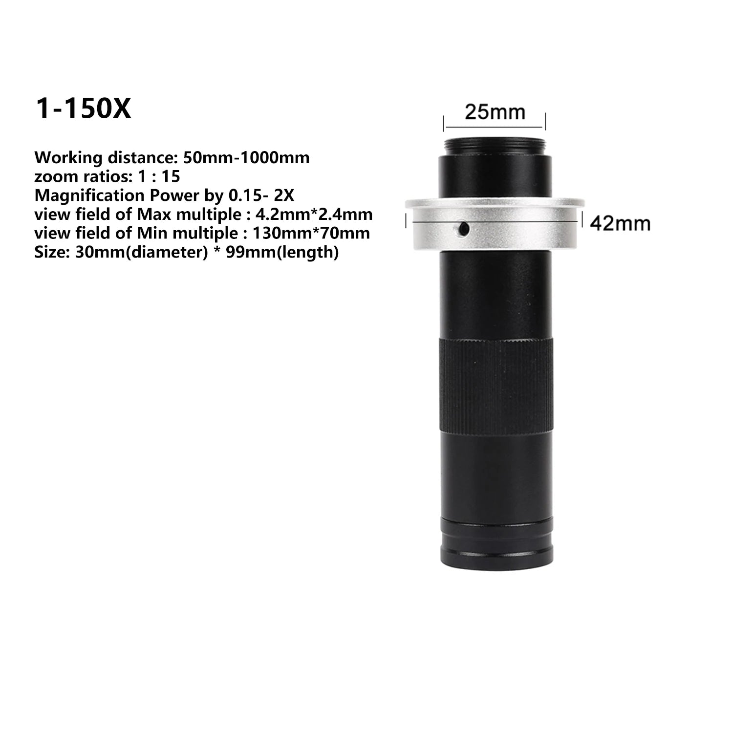 Adjustable 130X 150X 180X Microscope Zoom Lens - Smarsty