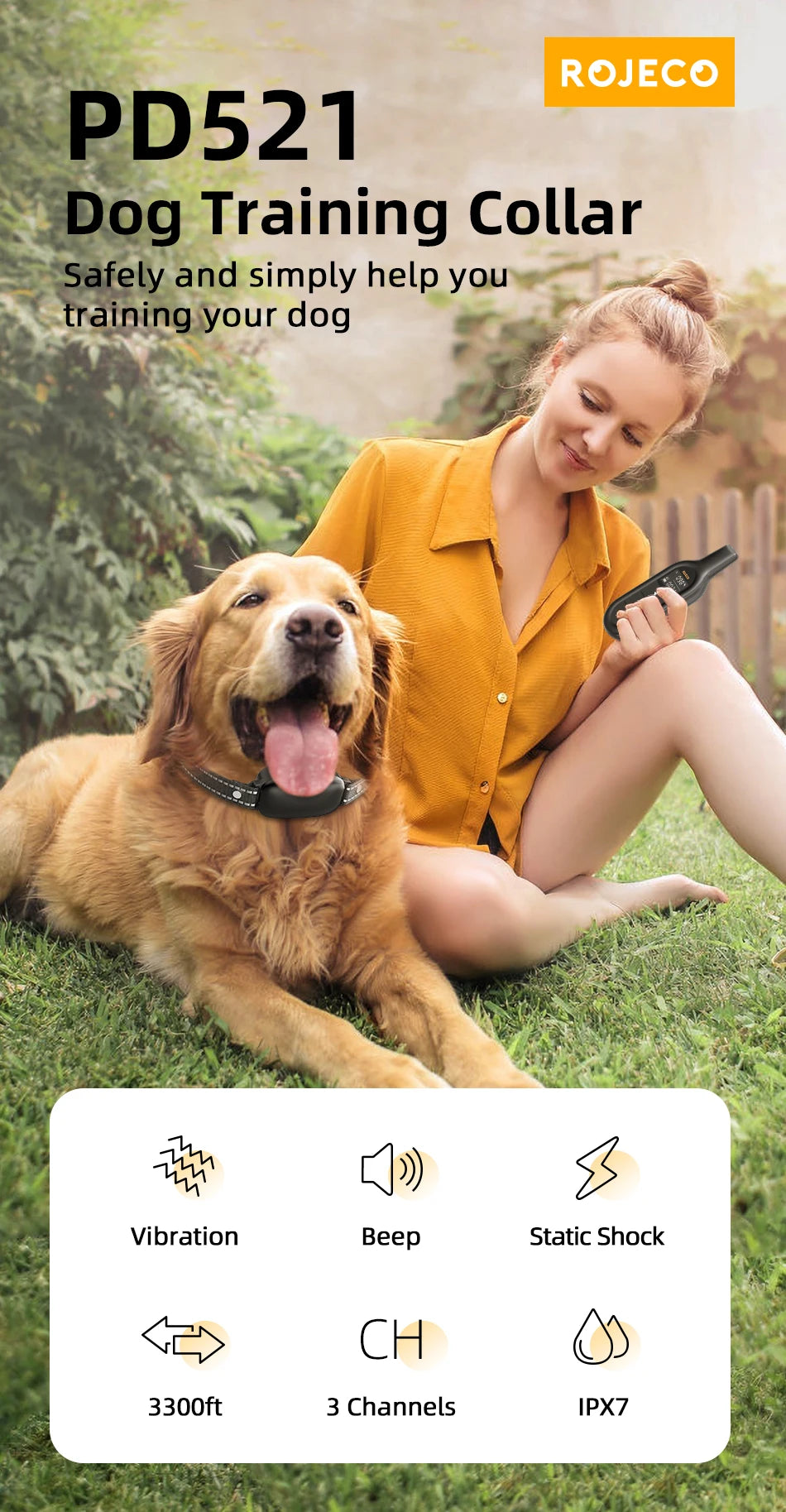 ROJECO Rechargeable Waterproof Dog Training Collar - Smarsty