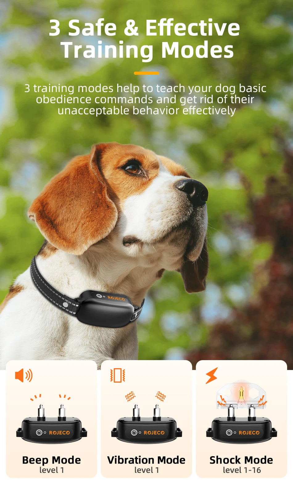 ROJECO Rechargeable Waterproof Dog Training Collar - Smarsty